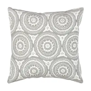 Grey and Ivory Radial Design Embroidered Naples Throw Pillow