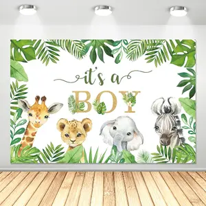 Safari  Shower Backdrop Decorations Boy - Jungle  Theme  Boy Background Banner Supplies, Safari Jungle Theme  Shower Photography Background Photo Booth Banner | 5x3ft