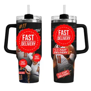 Bruson 40oz insulated mug with handle, basketball fan gift, sports travel mug with straw, basketball lover's mug, team-inspired mug.