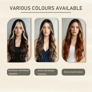 Ladies Wig 26" Long Wavy Synthetic Heat-Resistant Ombre Color Dark Brown with Blonde Highlights for Daily Wear Casual Style