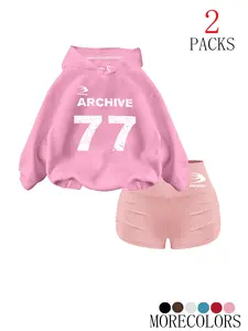 Women's Fall Winter Casual Hooded Sweatshirt Set, Loose-Fit Drawstring Pullover Top with Graphic Letter Print Pocket Design, Daily Wear