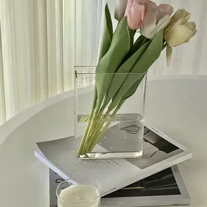 1pc Book Vase For Flowers - Acrylic Clear Book Vase, Book Shape Vases For Tulips - Transparent Book Vase For Bedroom Table Decoration Living Room Office - Minimalist - Perfect Gift for Eid Al-Adha Mubarak