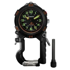 Dakota Flint Clip-On Tactical Watch – Outdoor Survival Multitool with LED Light, Flint Fire Starter & Bottle Opener – BLACK