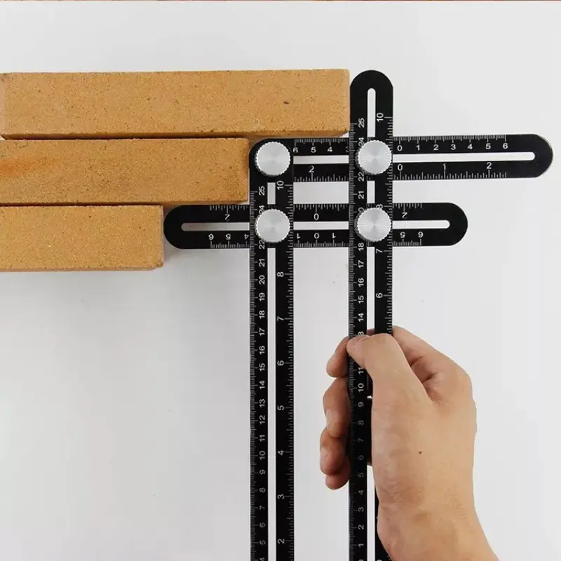 Adjustable Four-Fold Measuring Ruler, Universal Positioning Tool for Woodworking, Tilework, Diyers, Versatile Measurement Instrument