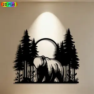 1pc Bear & Pine Tree Metal Wall Art, Majestic Bear Statue Mural, Ideal Gift for New Year, Christmas, Wildlife Decor Enthusiasts,  Metal Wall Decor Wall Sculptures, Perfect for Outdoor Fence & Indoor Living Room Wall, Nature-Inspired Home Decor