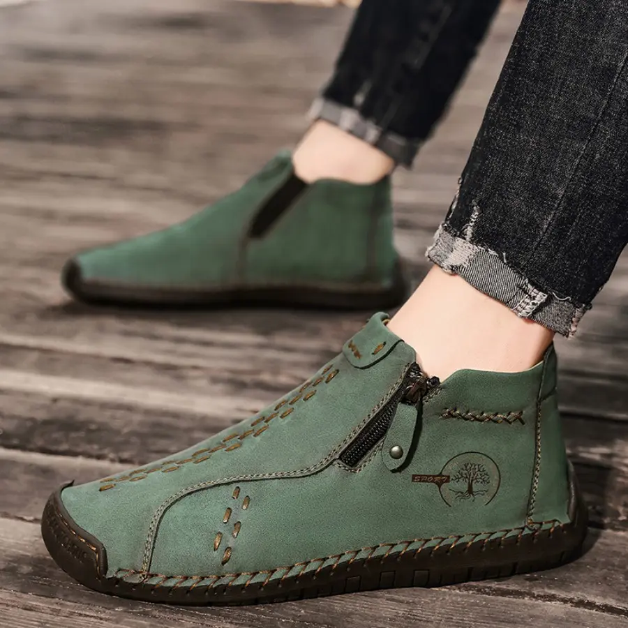 Women's Loafer Flats, Athletic Chic Hand-Stitched Synthetic Slip-On Shoes with Round Toe and Side Zip, Casual Sneakers, Comfortable