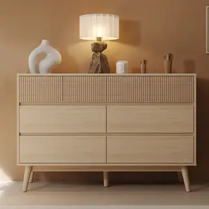 VOWNER Fluted Dresser for Bedroom with 8 Drawers, Modern Chest of Drawers with Striped Surface & Pull-Free Drawers