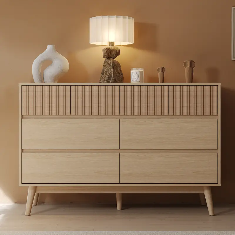 VOWNER Fluted Dresser for Bedroom with 8 Drawers, Modern Chest of Drawers with Striped Surface & Pull-Free Drawers Interior Storage Furniture