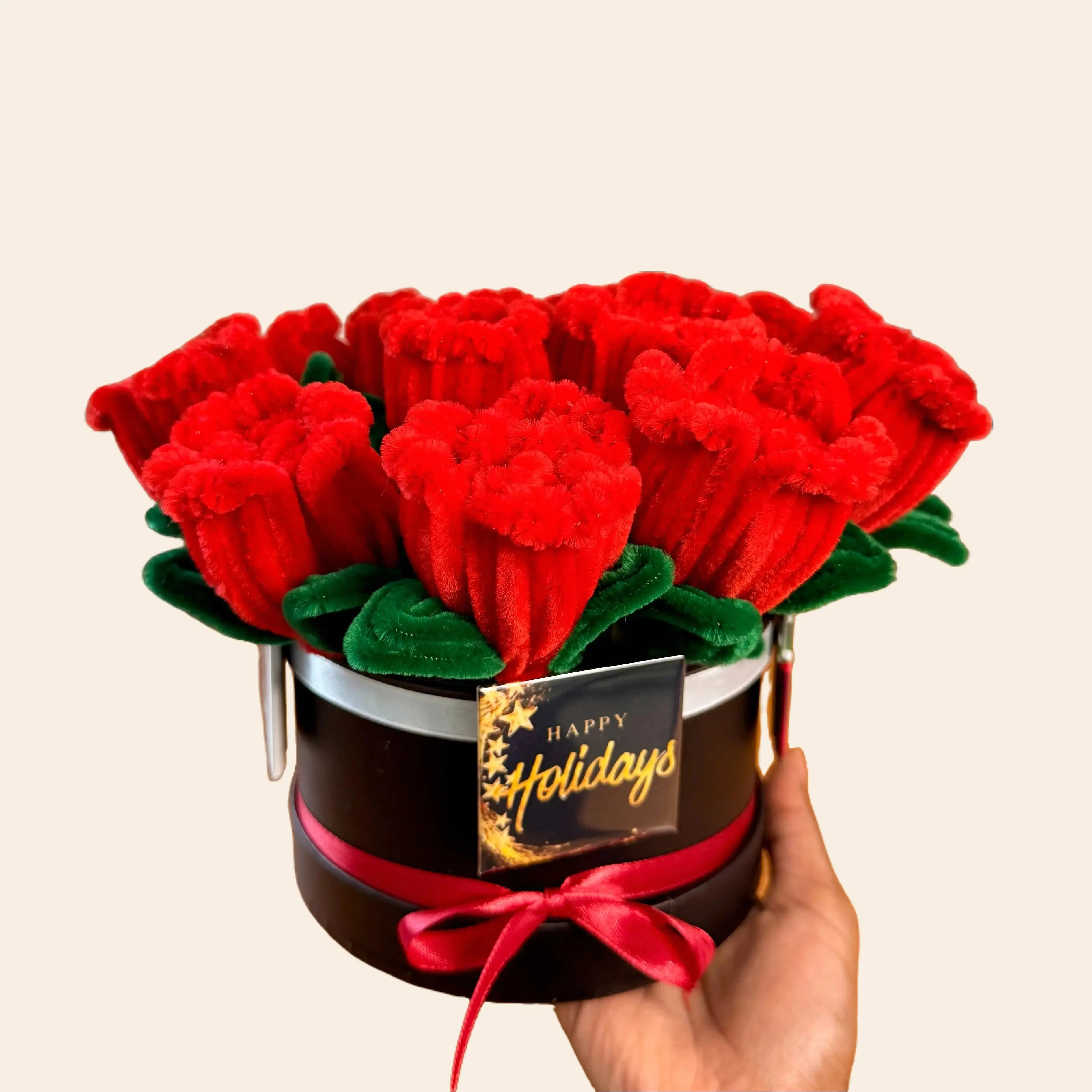 Handcrafted Pipe Cleaner Rose Gift Box - Red, Pink, or White Roses with Custom Photo Magnets - Perfect for Holidays, Birthdays, and Events
