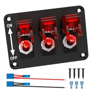 Eunik Toggle Switch 12V 3 Gang Universal Toggle Switch Panel DC 12V 20A LED Indicator Rocker Switch Aircraft Safety Cover for Boat Auto Racing Car
