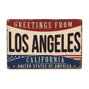 Greetings From Los Angeles California Retro Aluminum Metal Sign - 8x12 Inch Vintage Wall Art for Bar, Garage, Hollywood Fan Decor