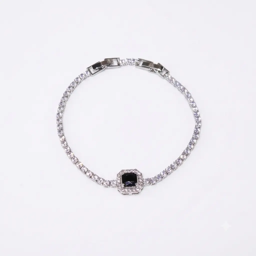 Classic Black Asscher Cut Cubic Zirconia Tennis Bracelet - Silver-Tone Costume Jewelry, Bold Centerpiece for Casual, Formal Wear & Evening Looks, Thoughtful Fashion Accessory, Statement Pieces