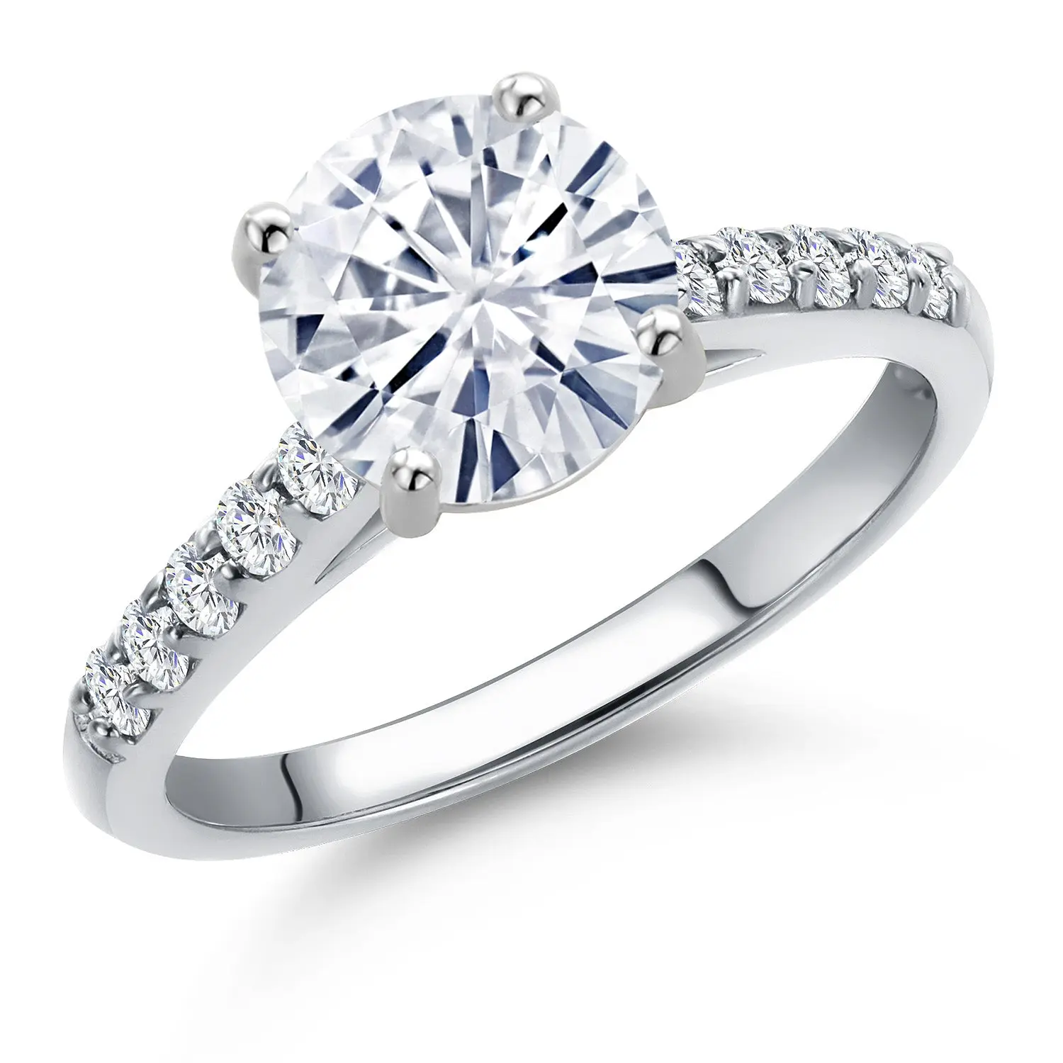 10K White Gold Round 8MM Gemstone Birthstone and Lab Grown Diamond Engagement Ring For Women Available in Size 5,6,7,8,9