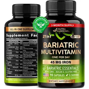 Nutra Harmony Bariatric Multivitamin - 45 mg Iron - 21 Essential Vitamins - Made in USA - Sugar-Free, Gluten-Free, Soy-Free - 90 Capsules, Once Daily