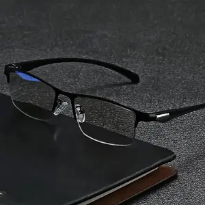 A pair of fashionable classic photochromic multifocal reading glasses with metal semi-rim frame and TR material temple, lightweight and durable, suitable for both near and far vision