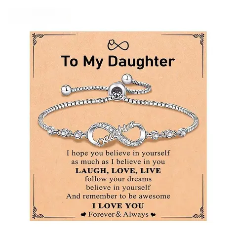 Women's Infinity Heart Design Crystal Bracelet - Adjustable Fit, Fashionable Exquisite Trendy Jewelry with Inspirational Card, Ideal Mom Gift for Valentine’s Day, Infinity Heart Bracelets & Bangles