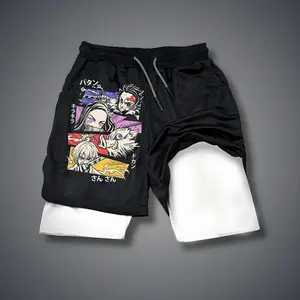 Anime Double-Layer Sports Shorts Graphic Shorts Black Shorts Camo Shorts Streetwear Shorts Men Outfits Men Short Shorts Vacation Outfits Shorts