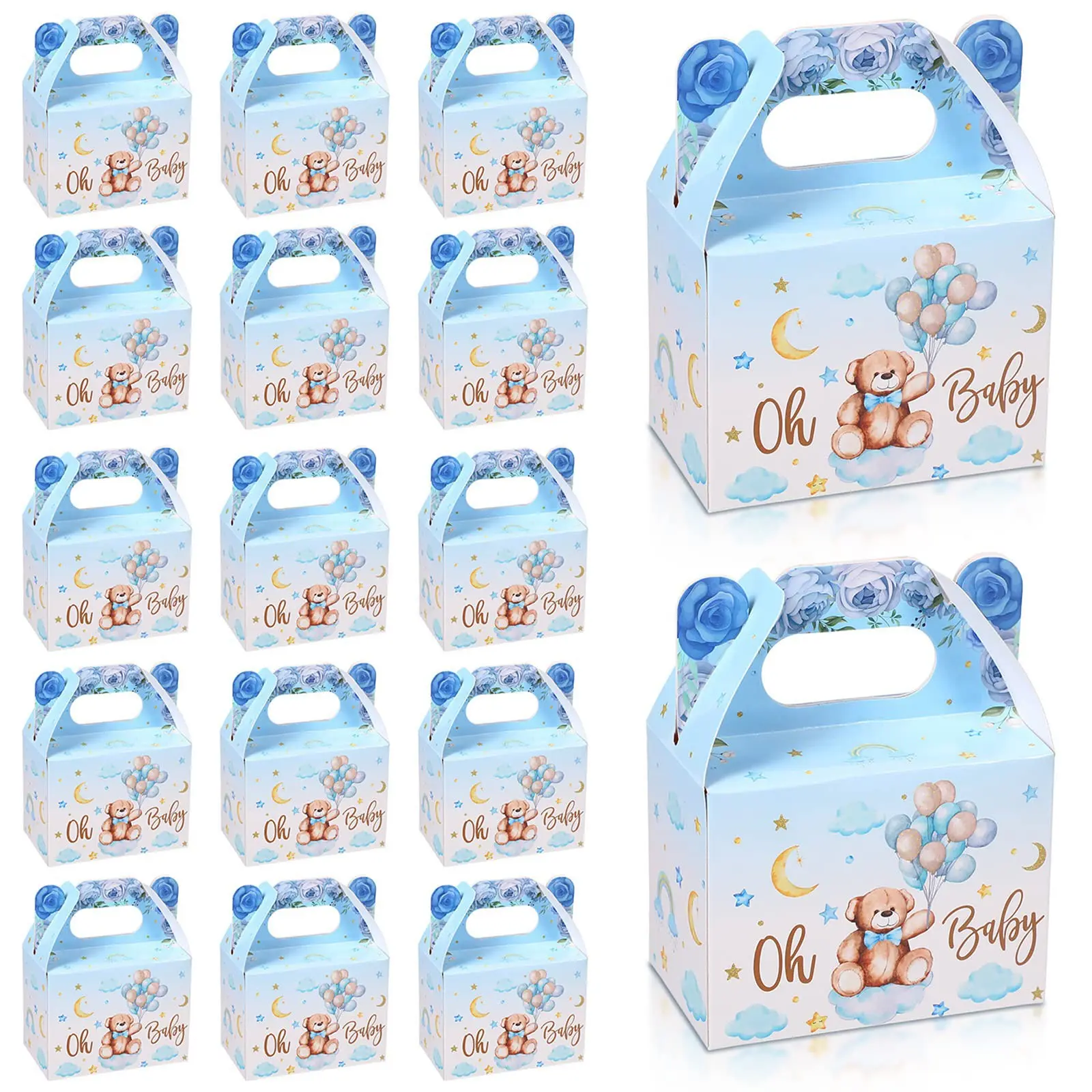 Blue Pink Teddy Bear Themed Gift Boxes for Presents 20 Pack, Beautiful Gift Box, Cute Paper Candy Boxes, Cardboard Treat Boxes for Baby Shower Gender Reveal, Kids Birthday Party, Baby Sprinkle Party Supplies