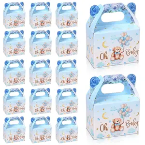 Blue Pink Teddy Bear Themed Gift Boxes 20 Pack, Cute Paper Candy Boxes, Cardboard Treat Boxes for Baby Shower Gender Reveal, Kids Birthday Party, Baby Sprinkle Party Supplies