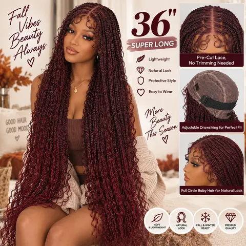 SuperNova #1B/Bug 36 Inches Full Lace Premium Synthetic Fiber Bohemian Box Braided Wigs Knotless Boho Style Wigs Glueless Lace Wigs #SohoChic #TikTokShopStockUp #DealsForYouDays