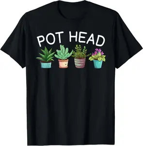 100% Cotton Pot-head T-Shirt Funny Gardening Plants T-Shirt