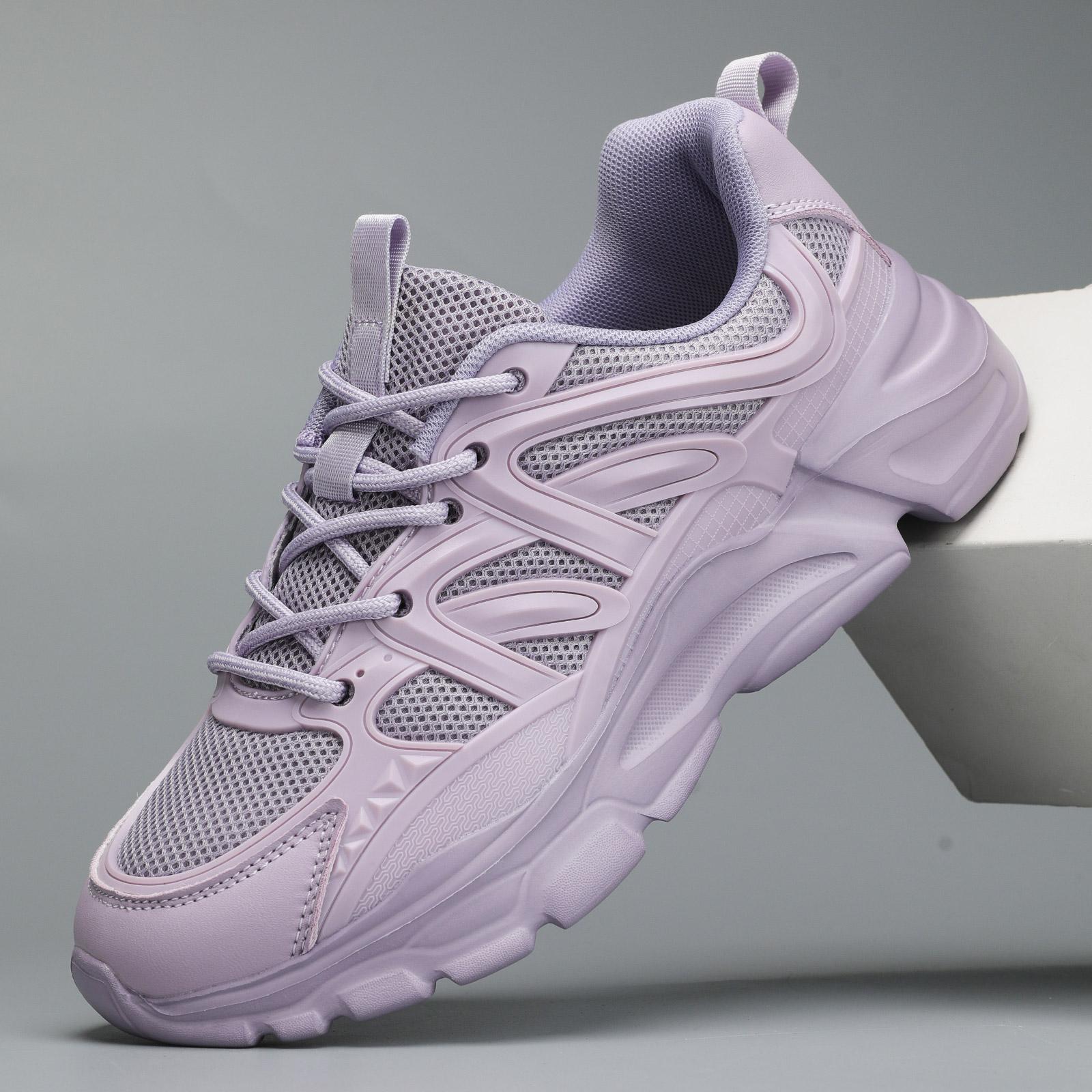 Women's Sporty Solid RoundToe Laces Trainers, Fashionable Lace UpFront Mesh Breathable Comfortable Sports Running Shoes, Casual Versatile Outdoor Walking