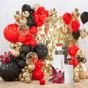 142-Piece Red, Black & Gold Balloon Arch Kit Matte, Metallic & Confetti Balloons for Party Decor