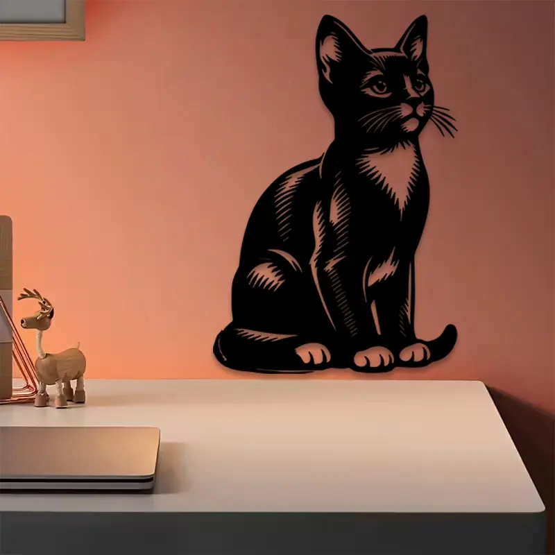 1pc Black Cat Metal Wall Art, Black Cat Statue Mural, Perfect for Office Wall, Kitchen Wall, Bar Wall, Halloween Decor, Ideal Gift for Cat Lovers, Powder-Coated Metal