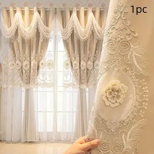1pc European Style Full Light Blocking Curtains, Window Curtain, Vintage Palace Luxury Floral Embroidery Thickened Drapes, Artistic Deep Elegance for Living Room Bedroom