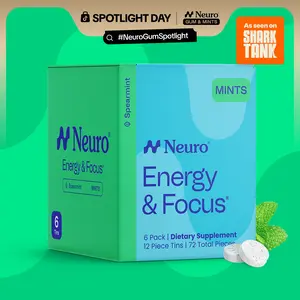 Neuro Energy Caffeine Mints (72 Pieces) - Sugar-Free Nootropic Mints for Energy & Focus with L-theanine, Natural Caffeine, Vitamin B12 & Vitamin B6 - Spearmint Flavor