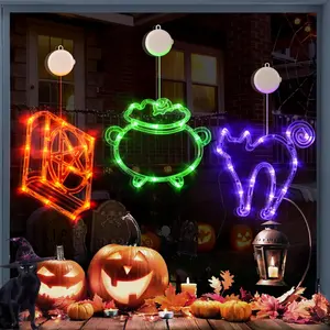 Halloween Lights, 3 Packs Spellbook, Cat and Cauldron Halloween Lights with Suction Cup,