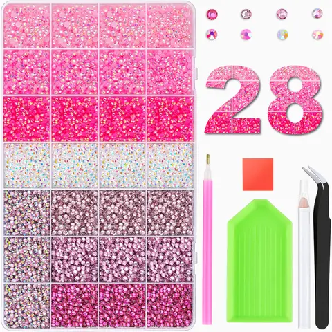 28Colors 3mm Round Glitter Rhinestones Bedazzling Multi-Pack Kit - Nail Tech Supplies, Sufficient Quantity for Nail Art, DIY Crafts, Ultimate Creative Gift for Her,sohochic