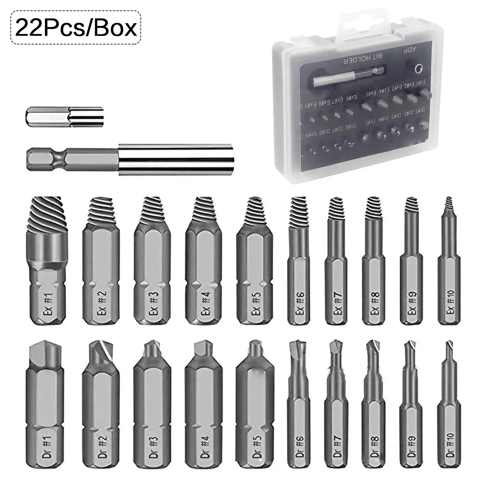 Damaged Screw Extractor Set (22pcs/set), High Speed Steel Broken Bolt Extractor, Screw Remover Kit for Broken Screw