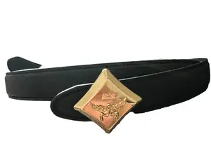 Pre-owned MCM Diamond Buckle Black Lether Belt