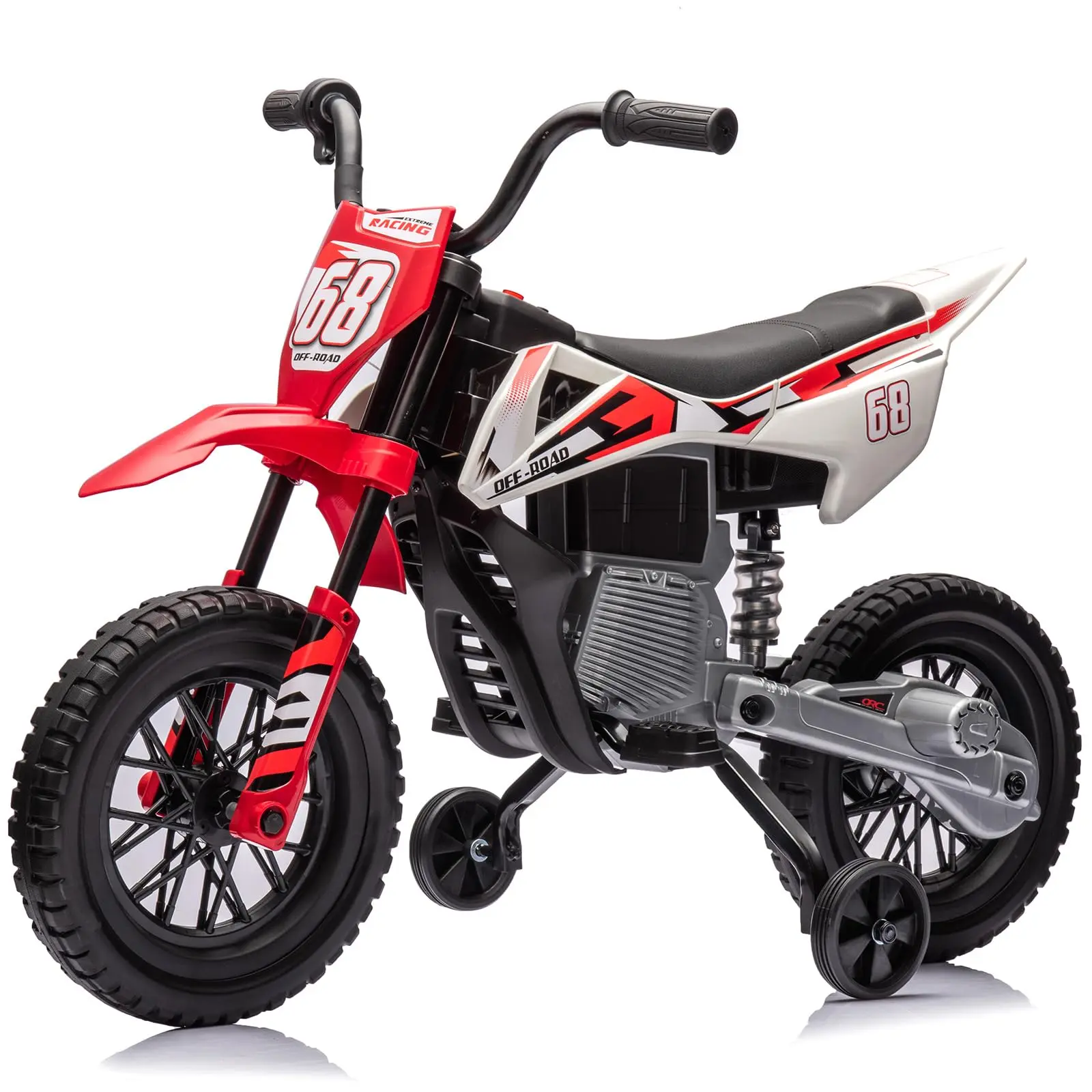 GARVEE 12V Electric Dirt Bike with Training Wheels, Twist Grip Throttle, 3mph Max Speed, Music, and Ride-On Motorcycle for Toddlers in Red