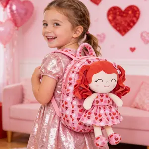 Gloveleya Valentine's Day Gift for Girls, Plush Doll Backpack with Detachable Soft Doll, 2-in-1 Toddler Toy Bag for Age 2-6, Birthday Gift for Little Girl, Pink Fairy Doll Nursery Bag