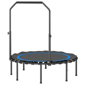 45" Foldable Mini Rebounder Trampoline for Adults - Adjustable Handle Bar, Blue Indoor-Outdoor Home Gym Cardio Fitness Equipment