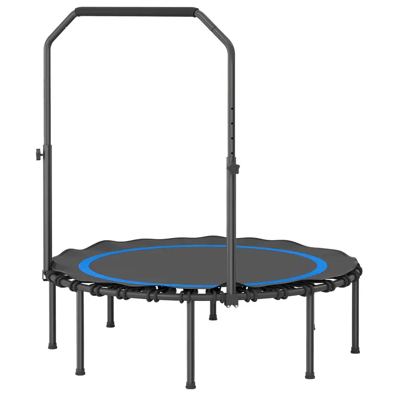 45" Foldable Mini Rebounder Trampoline for Adults - Adjustable Handle Bar, Blue Indoor-Outdoor Home Gym Cardio Fitness Equipment