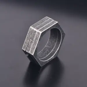 Multilateral Simple Retro Titanium Steel Ring Men's Ring Finger Personality Metal Ring