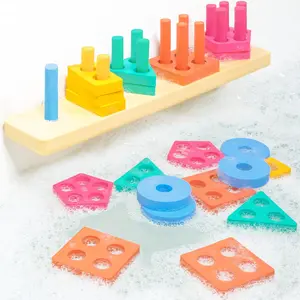 Shape Sorter & Stacking Toddler Bath Toy |   20 Foam Pieces |   Color Sorting & Shape Stacking Kids Bath Toys |   Floats & Sticks to Tub Walls |   Early Learning Bathtub Toys