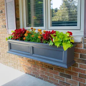 212 MAIN 4 ft. Fairfield Window Box Decorative Outdoor Planter - Graphite Gray, Double-Wall, Low Maintenance, Water Reservoir, Planters for Outside