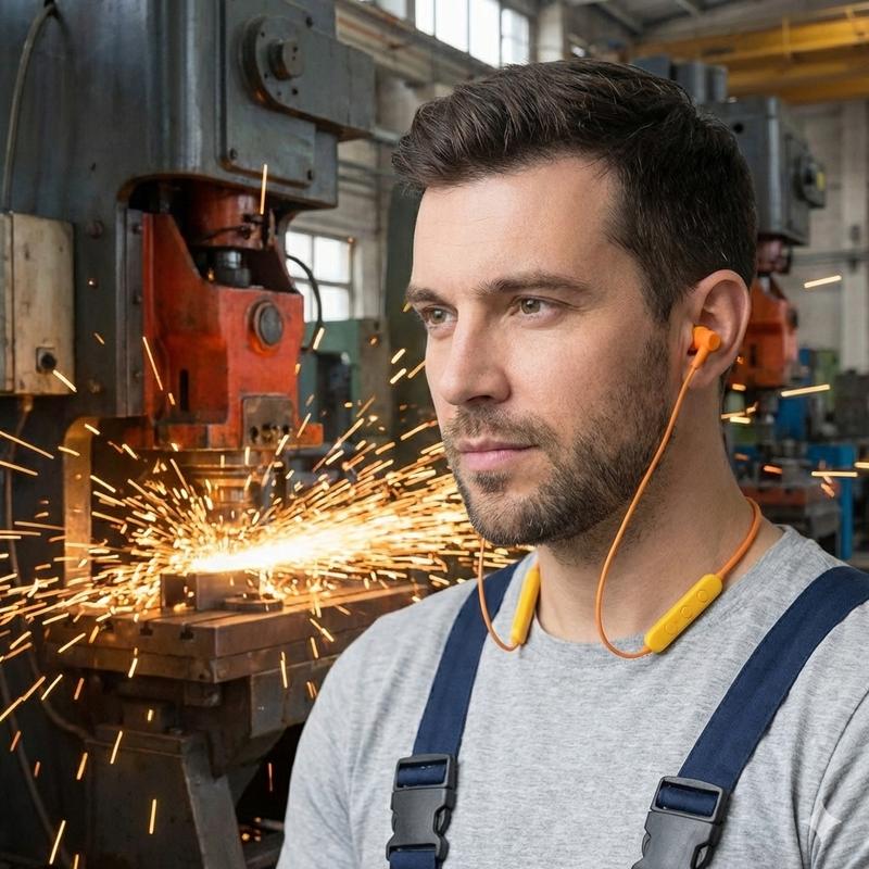 Ear Plugs Bluetooth Earphone for Work, Noise Suppression, Hearing Protection,Construction Sites, Noisy Places Orange