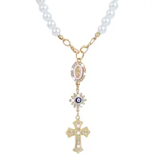 Cross Car Charm, Personalized Blessing Rear View Mirror Hanging Decors,car Mirror Hanging Accessories for Your car,Religious Gifts for Women (Golden-A)