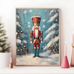 Blue Background Nutcracker Theme Frameless Christmas Decoration, Party Poster, Canvas Wall Art, Living Room Decor, No Wooden Material