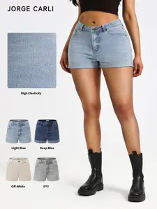 JORGE CARLI  Women's High-Waisted Denim Shorts, Summer Fashion Trendy Commuter Style, Stretchy Fabric, Casual Wear, Comfortable Fit