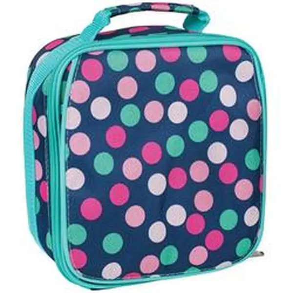 DICKSONS CC-LB1002-CG Fabric Lunch Bag, Back to School Casual Teal-Navy Dot Print Lunch Bag with Zipper