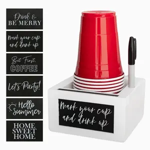 Cup Holder with Marker Slot, 1 Count Cup Holder with Interchangeable Signs, Party Cup Holder, Rustic Farmhouse Decor, Home Organizer, Racks, Durable Build, Fun Engagement