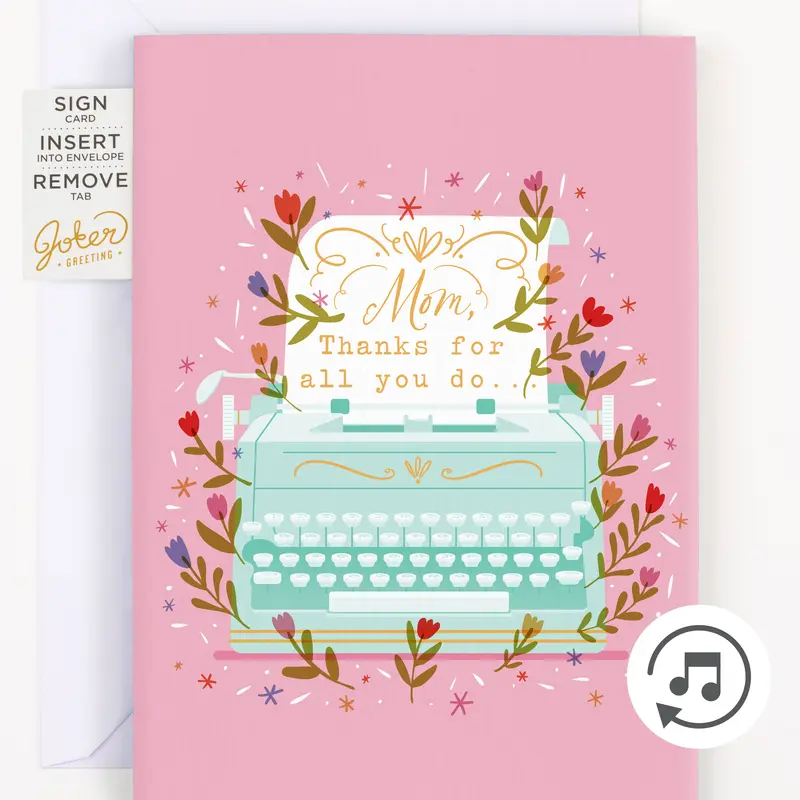 Joker Greeting Mother's Day Card - Custom-Made Mother's Day Song, Glitter Design, Bonus Surprise Sticker Release, Paper-Based Printed Greeting Card, Office Stationery Supply