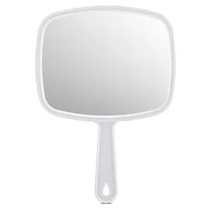 Hand Mirror, Handheld Makeup Mirror with Handle for Barber Hairdressing (Square White 10.3"x7.4")