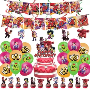 5-Piece Brawl Stars Party Decoration Set, Birthday Set, Game-Themed Tableware Banner Balloon Pull Flag Cloth, Perfect for Celebrations & Events